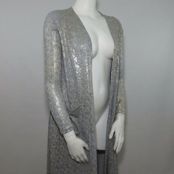 New LuLaRoe Elegant Sarah Duster S Gray Gold Silver Triangle Arrow - Picture 4 of 10